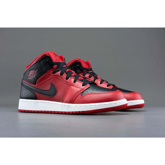 Air Jordan 1 Mid GS Shoes Reverse Bred Black Red 554725 660 - SIZE 4.5Y main image 6